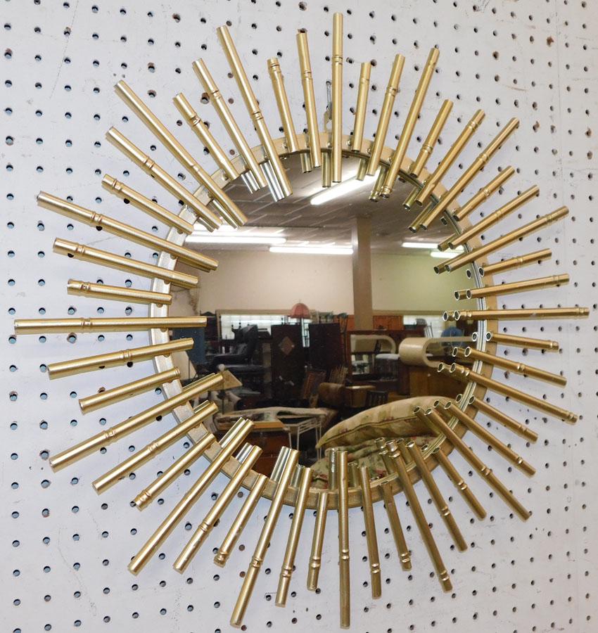 Gilt Metal Sunburst Mirror: Gilt Metal Sunburst Mirror. 23 1/2" Dia