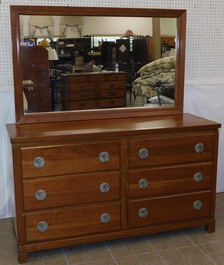 MCM Cherry 6 Drawer Dresser W/ Mirror (1 of 6)