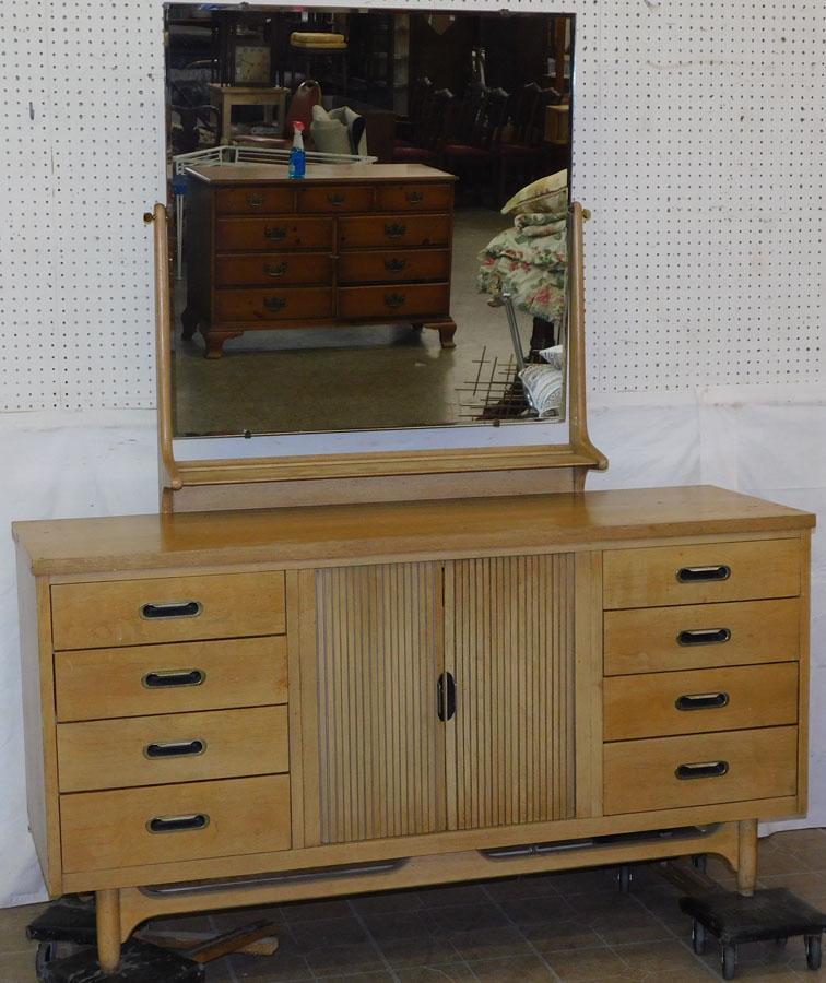 MCM Double Dresser W/ Tambour Front & Mirror (1 of 8)