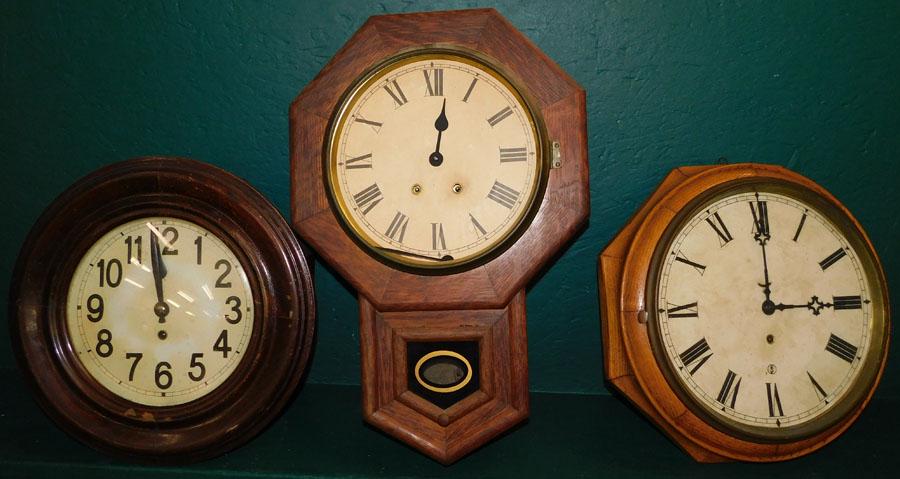 Three Antique Wall Clocks -- 1 Missing Glass (1 of 4)