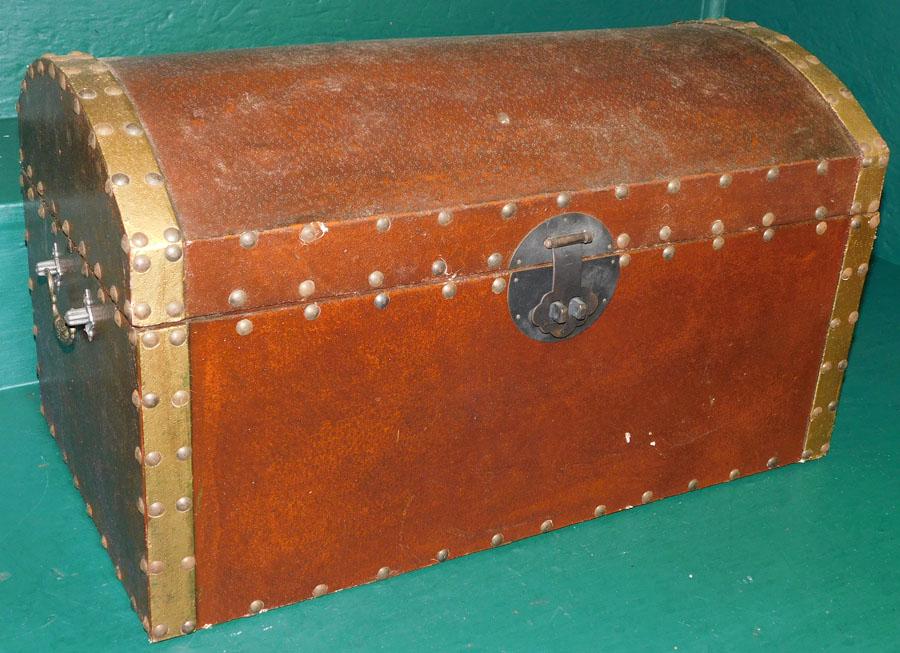 Dome Top Leather Covered Box W/ Vintage Dolls (1 of 2)