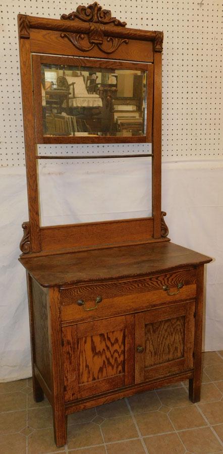 Antique Oak Wash Stand W/ Mirror (1 of 5)