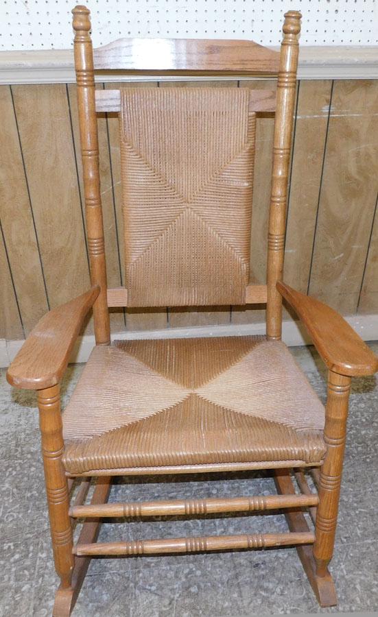 Oak & Rush Seat & Back Rocking Chair: Oak & Rush Seat & Back Rocking Chair. 47 1/4" H