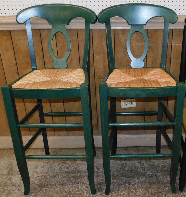 Two Painted Rush Seat Bar Stools (1 of 3)