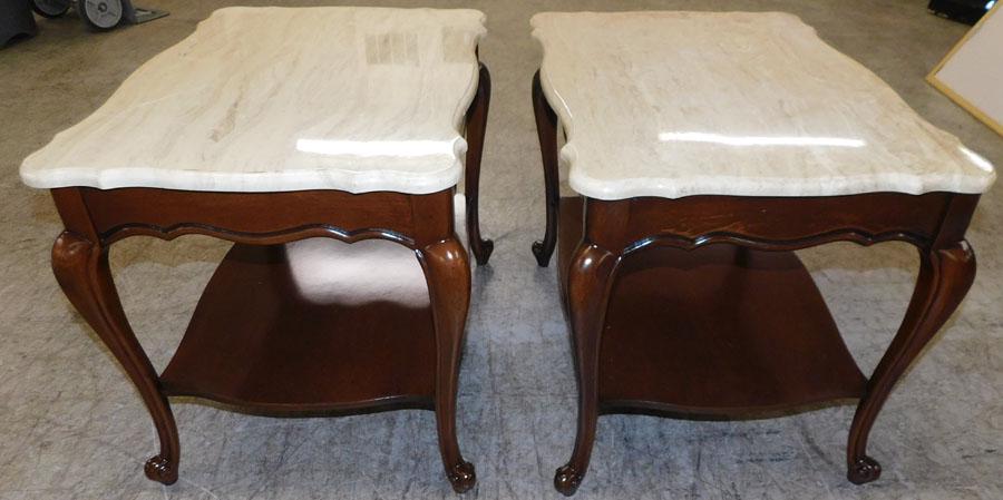 Pair Cherry Marble Top End Tables (1 of 3)