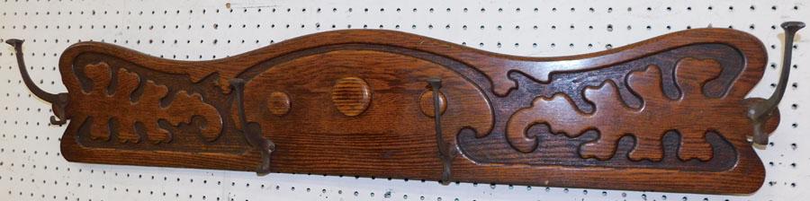 Antique Oak Coat Rack W/ Cast Iron Hooks (1 of 2)