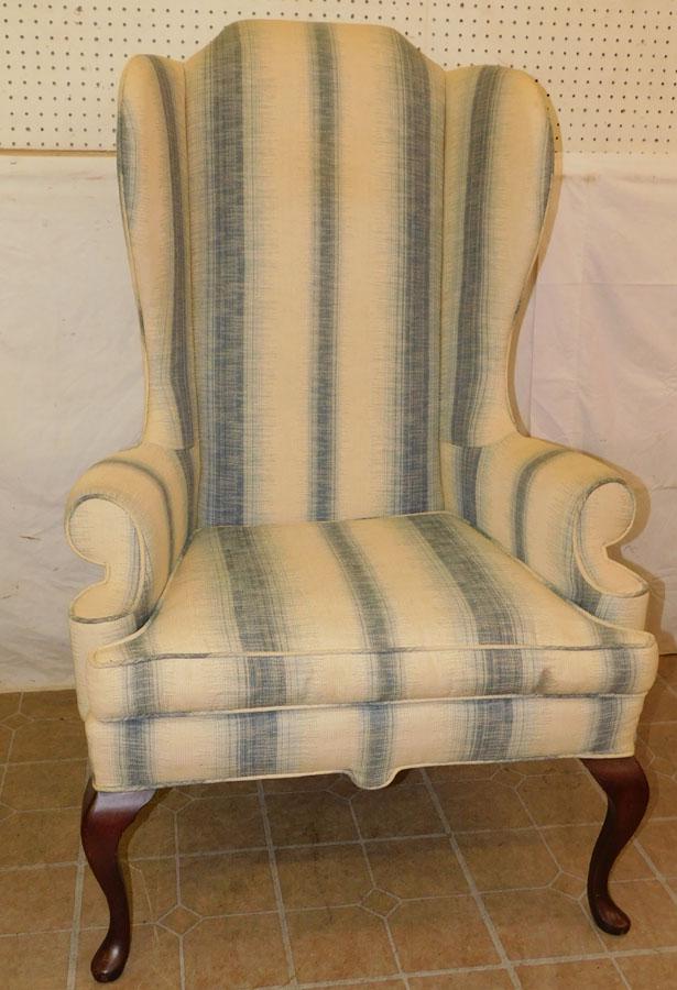 Cherry Upholstered Queen Anne Wing Chair By Gilliam (1 of 4)