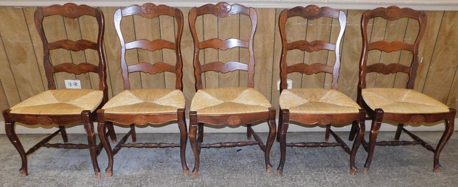 5 Country French Walnut Rush Bottom Side Chairs (1 of 5)
