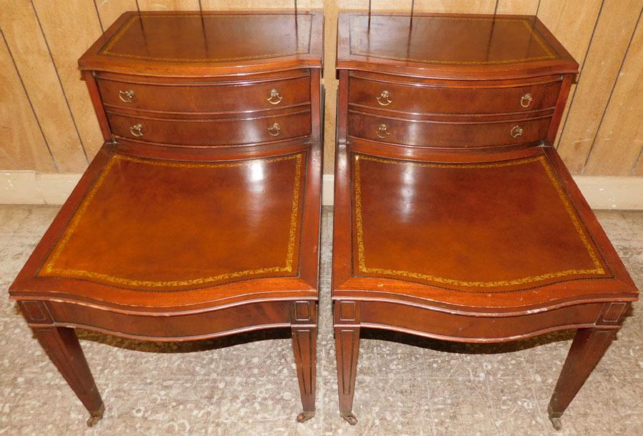 Pair Mahogany Leather Top Step End Tables (1 of 3)