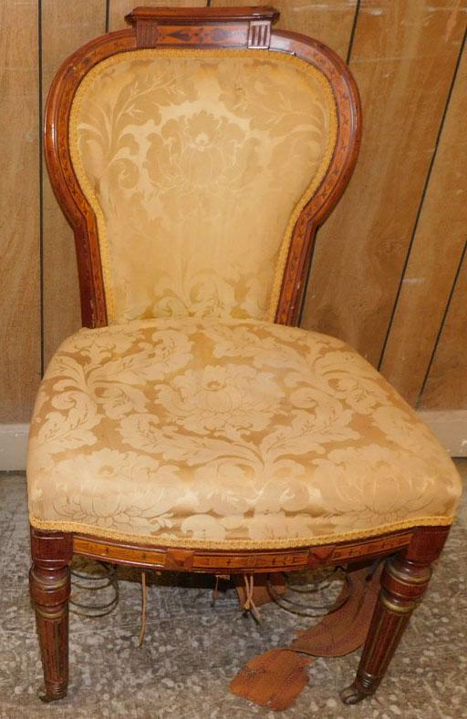 Antique Walnut Inlay Upholstered Side Chair (1 of 2)