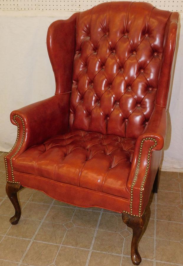 Vinyl Upholstered Chesterfield Style Wing Back Chair (1 of 3)