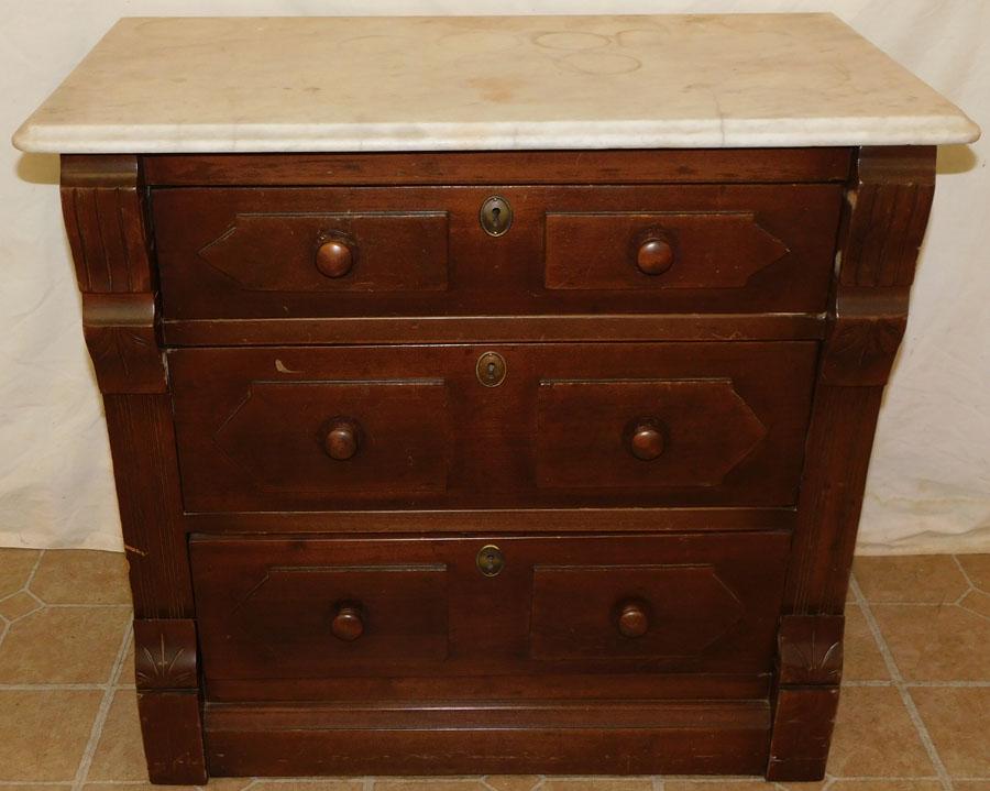 Victorian Walnut Marble Top 3 Drawer Chest (1 of 6)