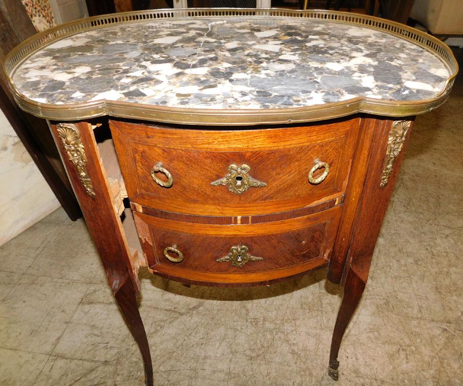 Ant French Cabinet W/ Brass Gallery ( Broken Marble): Antique French Cabinet W/ Brass Gallery ( Broken Marble). 24 1/4" W 16" D 29 1/4" H