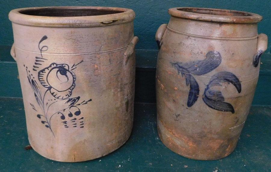 Two Blue Decorated Crocks ( As Is) (1 of 3)