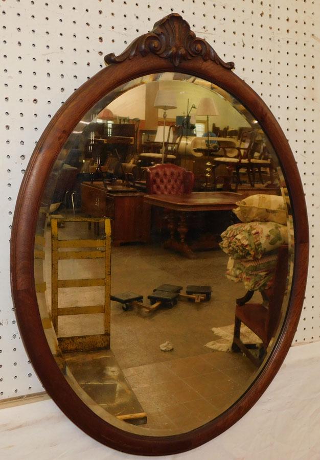 Walnut Oval Framed Beveled Mirror (1 of 3)