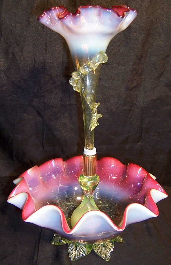 Art glass epergne' (13 1/4" tall): Art glass epergne' (13 1/4" tall)