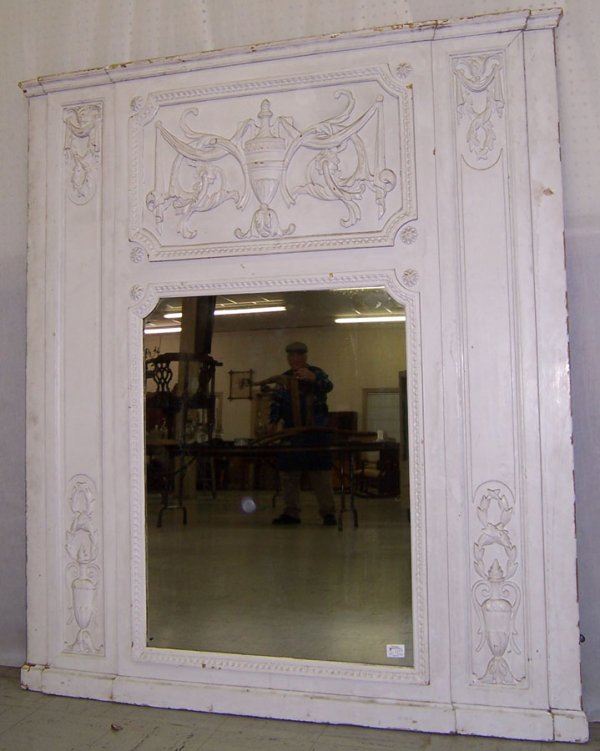 19th c painted/carved French trumeau mirror: 54" x 61" 19th century painted and carved French trumeau mirror