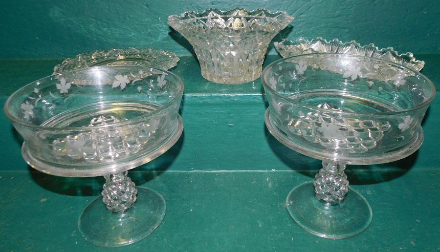 Two Glass Compotes -- 3 Pc Cut Glass Items (1 of 3)