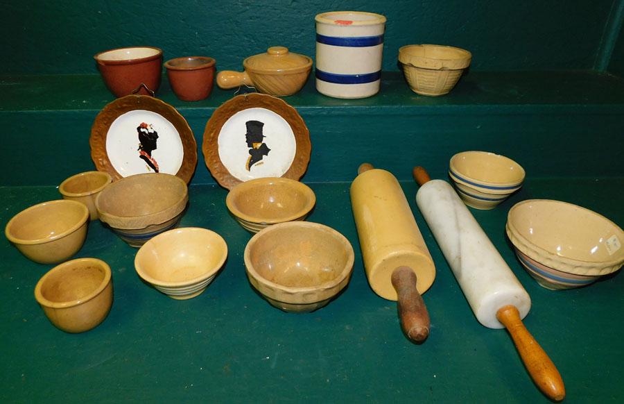 Lot Small Yellow Ware Bowls-- Marble Rolling Pin (1 of 4)