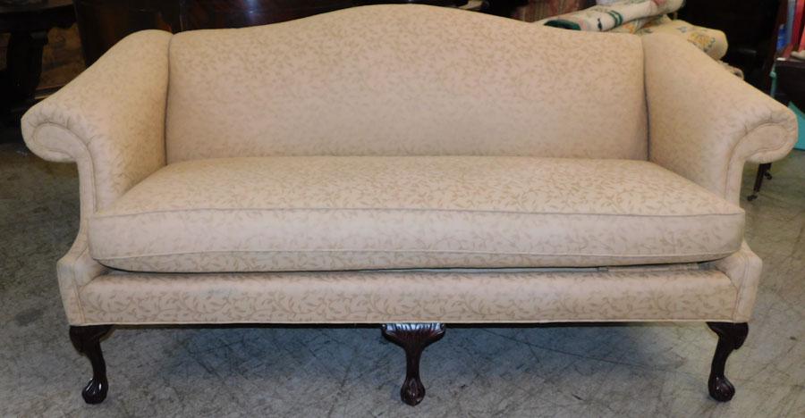 Mahogany Claw Foot & Upholstered Camel Back Sofa (1 of 3)