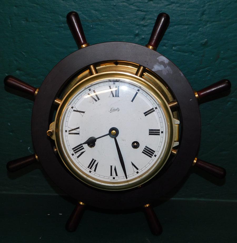 Ship's Wheel Brass & Mahogany Clock by Schatz (1 of 5)