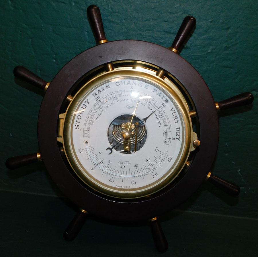 Ship's Wheel Brass & Mahogany Barometer by Schatz (1 of 5)