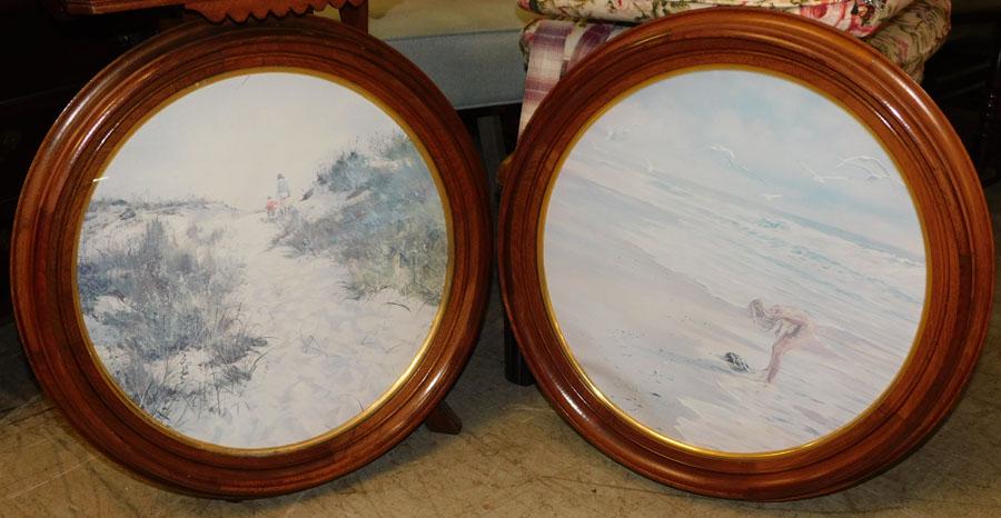 Pr Walnut Vict Oval Frames with Beach Scene Prints (1 of 4)