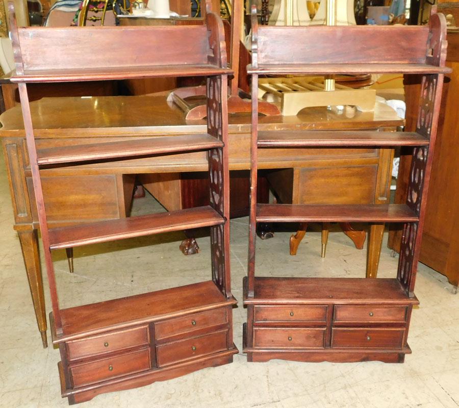Pr Contemporary Mahogany Open Work Wall Shelves (1 of 3)