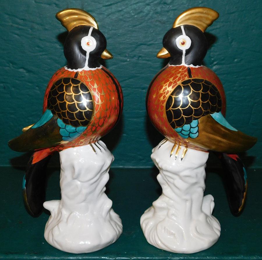 Pr Oriental Paint Decorated Birds with Character Marks (1 of 3)