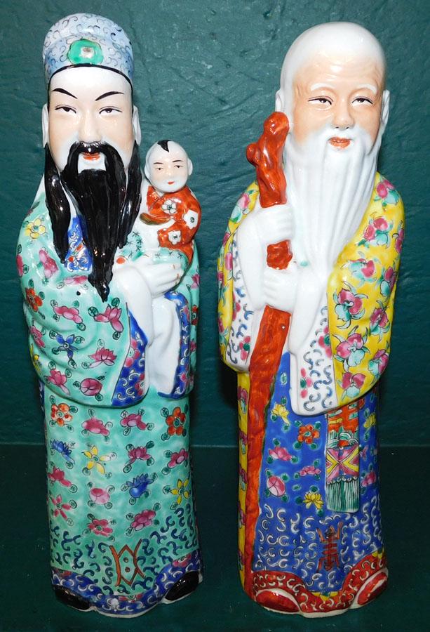Pair of Paint Decorated Oriental Porcelain Figurines (1 of 3)
