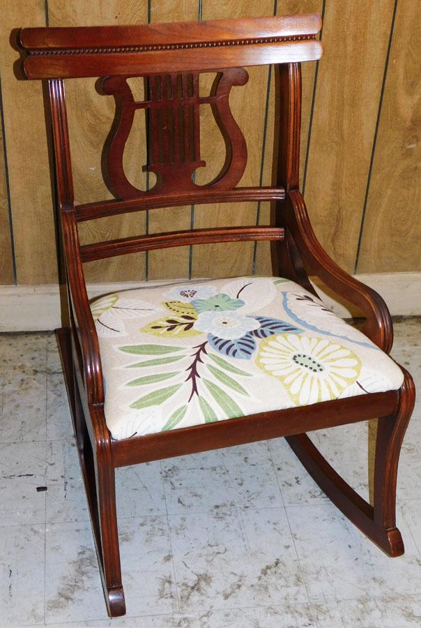Carved Lyre Back Mahogany Ladies Rocking Chair (1 of 3)