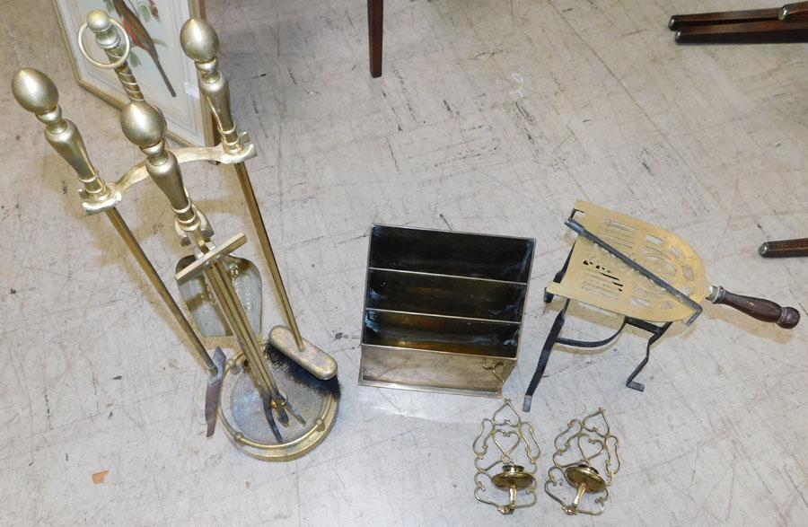 Lot of Brass Items, Trivet, & Fireplace Tools (1 of 2)