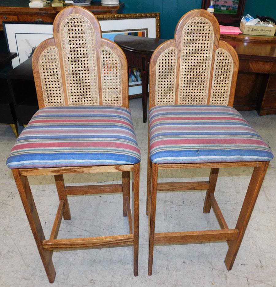 Pair of Oak & Cane Back MCM Bar Stools (1 of 3)