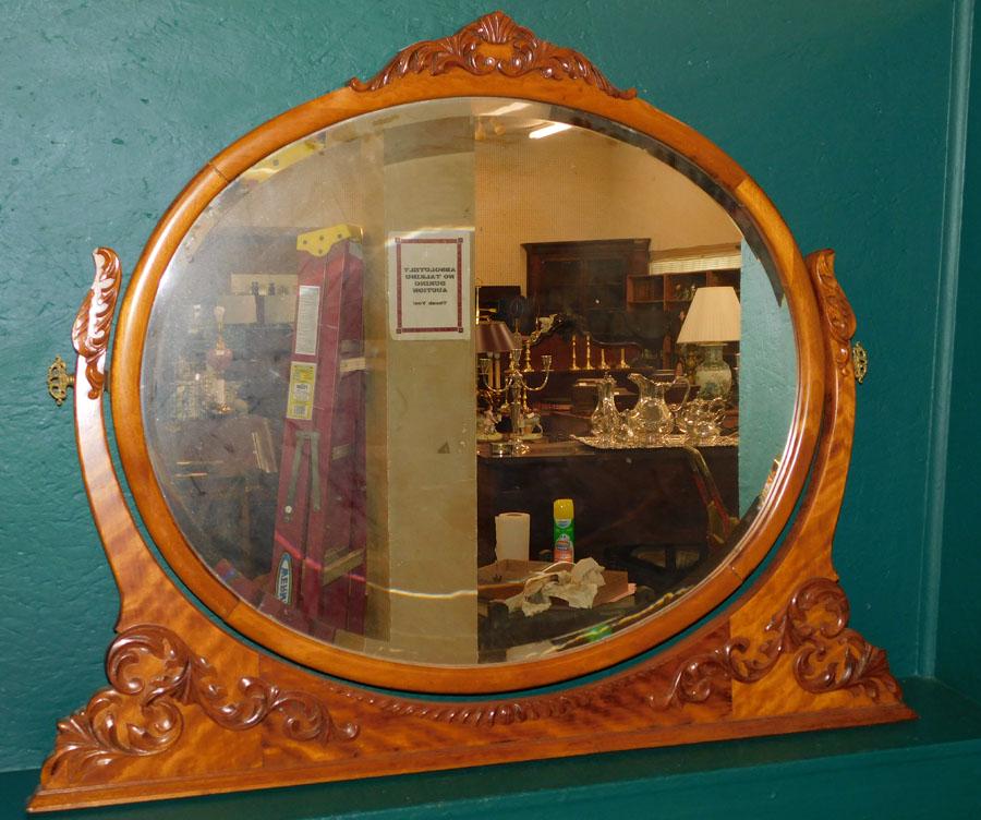 Ornate Mahogany Oval Bevel Edge Dresser Mirror (1 of 4)