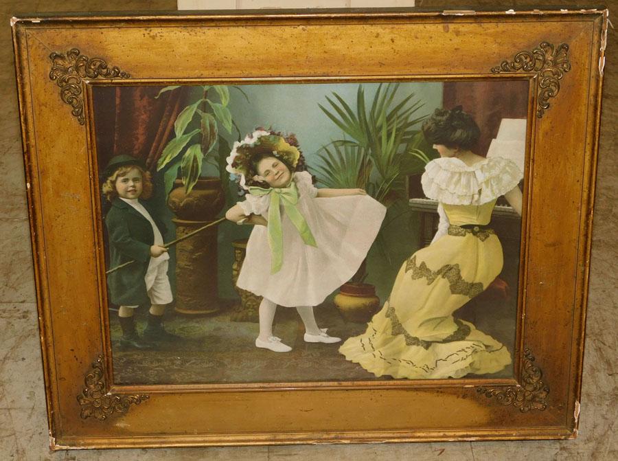 Victorian Style Print of 2 Girls & Woman Playing Piano (1 of 2)