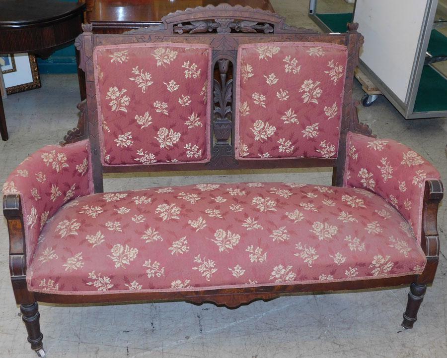 Floral Carved Walnut Victorian Eastlake Settee (1 of 4)