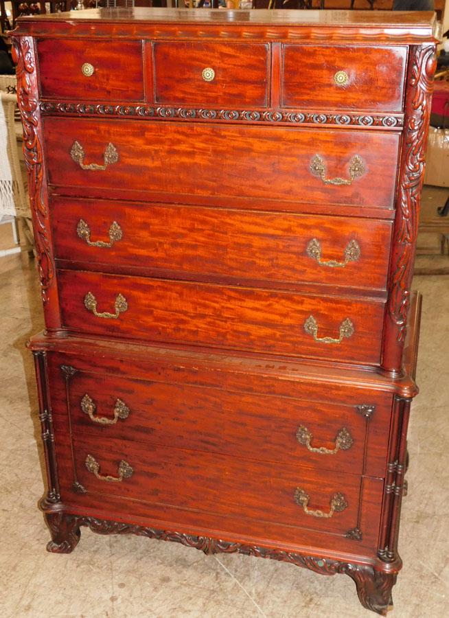 Ornate Mahogany Chippendale 3/5 Tall Chest: Ornate Mahogany Chippendale 3/5 Tall Chest . 34 1/2" W 21" D 53 3/4" H