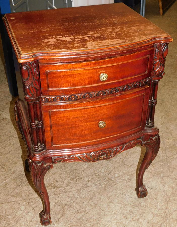 Carved Mahogany Ball & Claw 2 Drawer Night Stand: Carved Mahogany Ball & Claw 2 Drawer Night Stand. 18 3/4" W 15" D 29 1/4" H