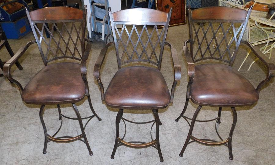 3 Metal & Walnut Revolving Bar Stools (1 of 3)