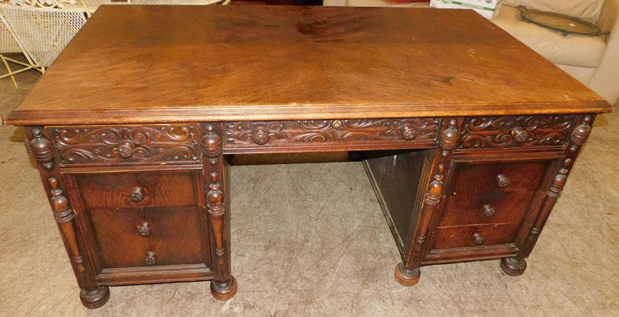 Antique Carved Oak Executive Desk (1 of 4)