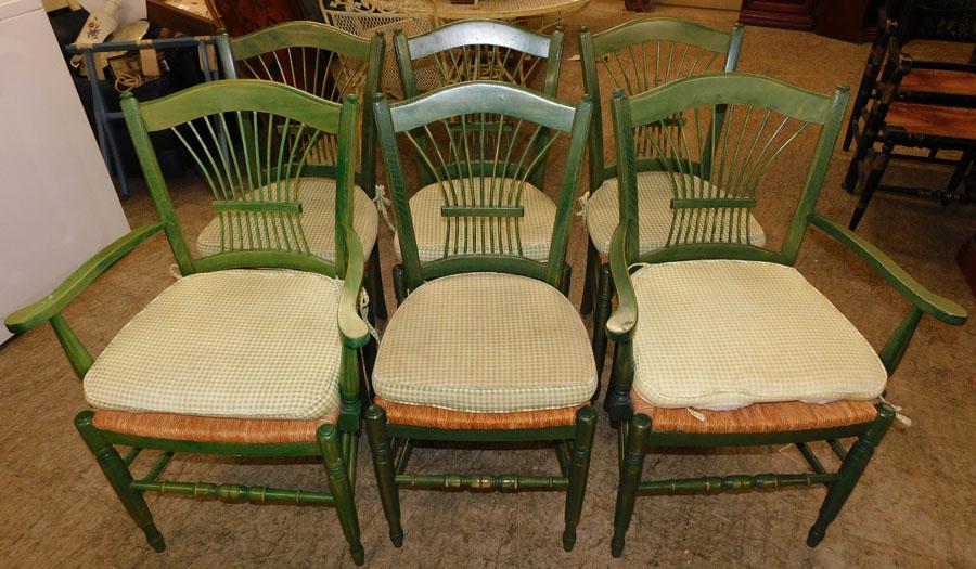 6 Country French Painted Dining Chairs w/ Rush Seats (1 of 4)