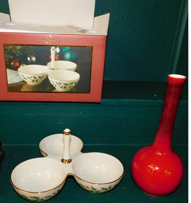 Pottery Barber Bottle, & Lenox Divided Dish (1 of 3)