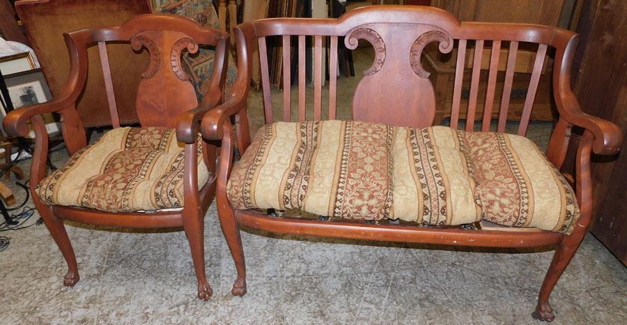 Clawfoot Empire Style Mahogany Settee & Chair (1 of 5)