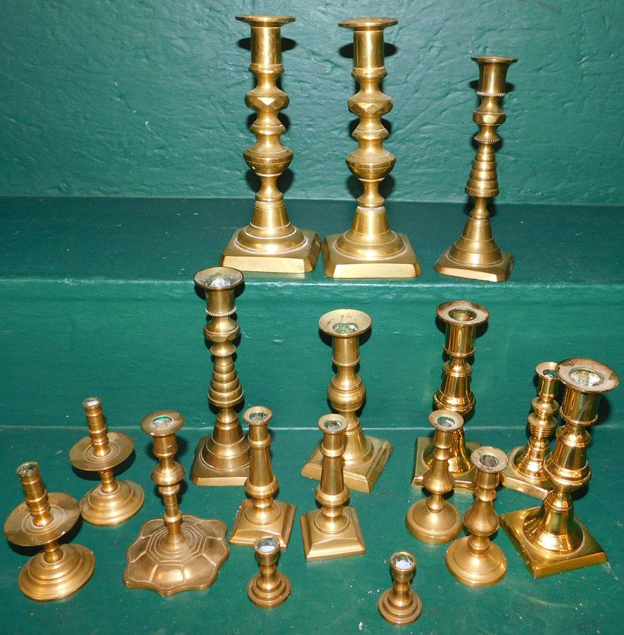Lot of Antique & Modern Brass Candlesticks (1 of 1)