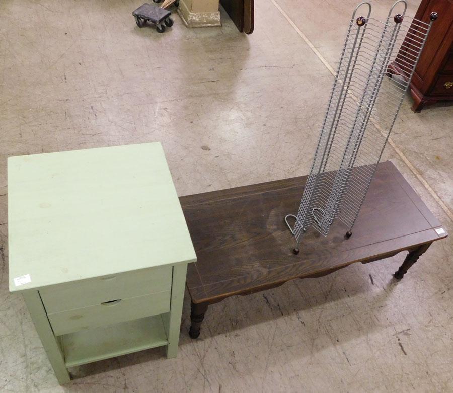 Painted 2 Dr Night Stand, Coffee Table, & Metal Rack (1 of 6)