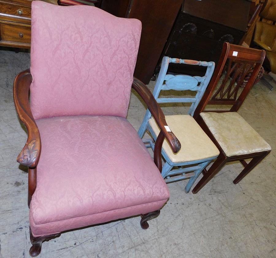 Mahog Arm Chair, Side Chair, & Painted Folding Chair (1 of 3)