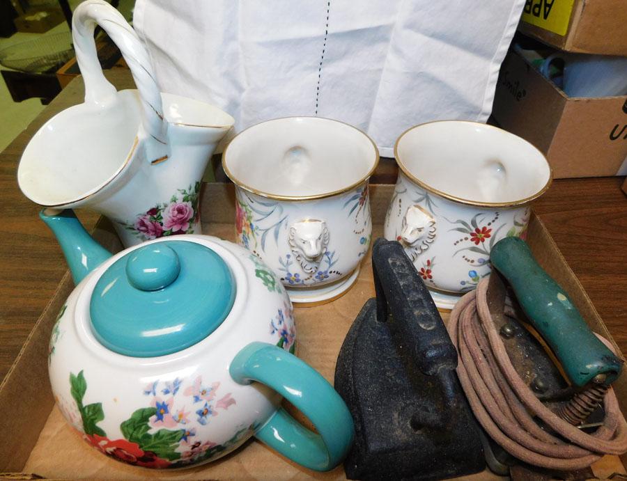 Lot of HP Cache Pots, Vase, Teapots, & 2 Flat Irons (1 of 1)