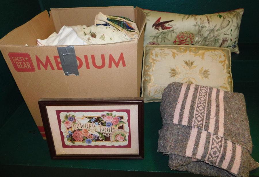 Lot of Embroidered Linens & Pillows: Lot of Embroidered Linens & Pillows.