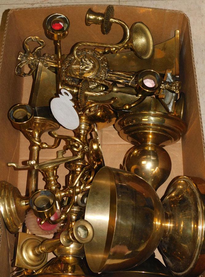 Lot of Brass Candlesticks, Sconces, & Bowls (1 of 4)