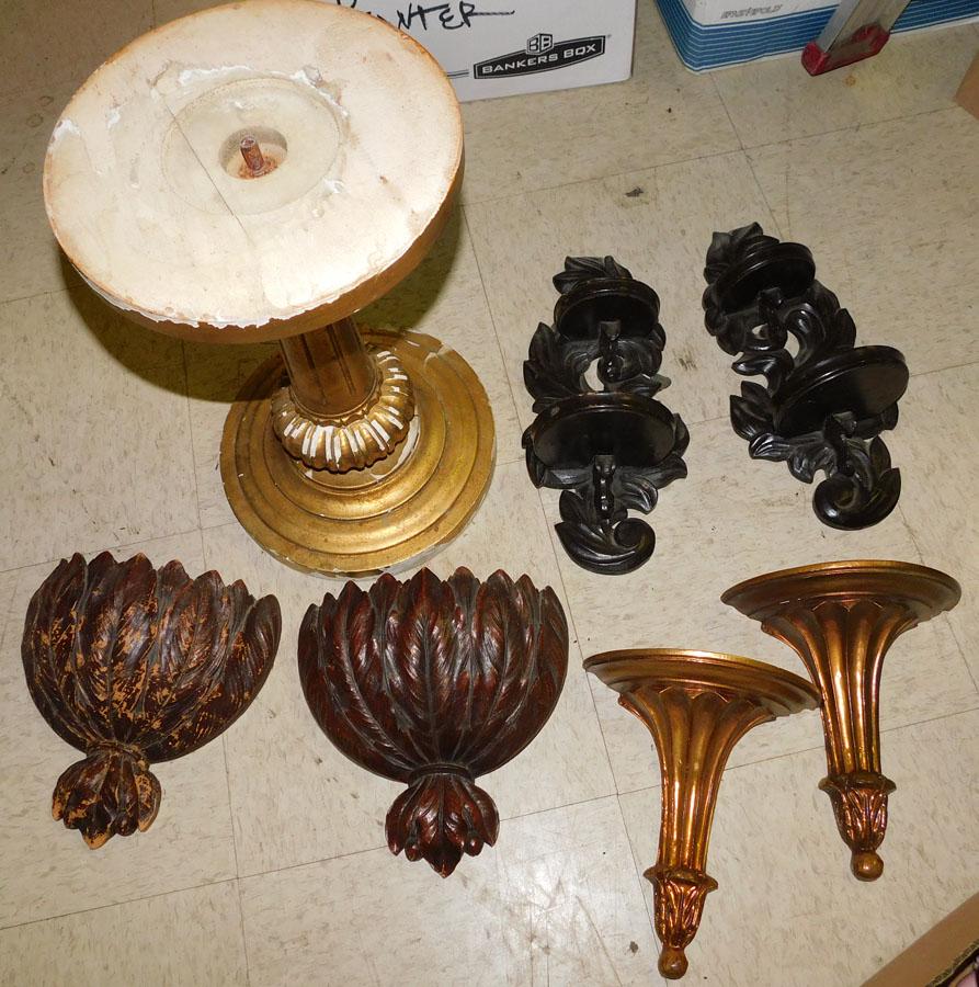 Lot of Wooden Stands & Shelves: Lot of Wooden Stands & Shelves.